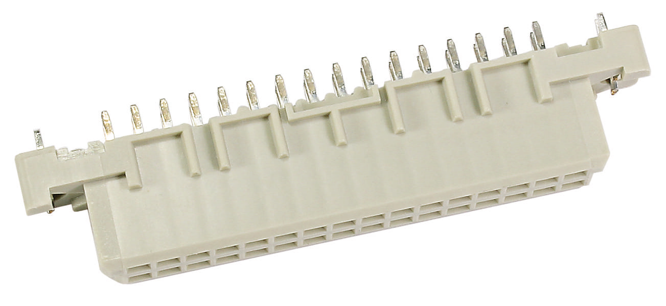 Beige Steckverbinder mit 20 Pins in zwei Reihen.