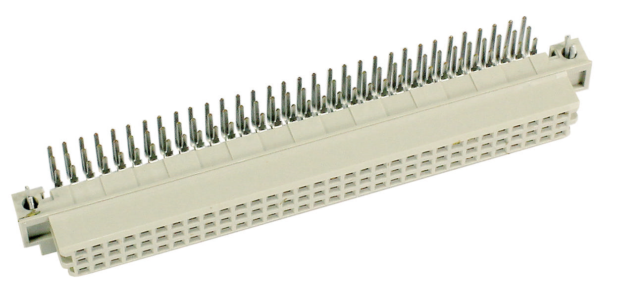 Ein weißer elektrischer Steckverbinder mit mehreren kleinen Metallpins, geeignet für Leiterplattensysteme.