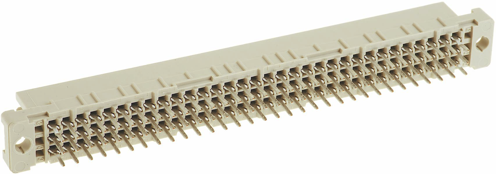 Ein beige elektrischer Steckverbinder mit mehreren Metallstiften. Funktioniert zur Verbindung von elektrischen Komponenten.