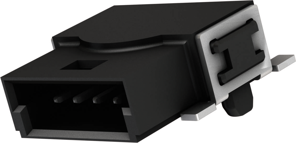 Schwarz-weißer USB-Anschluss, rechteckige Form mit vier Pins, an elektronischem Gerät montierbar.