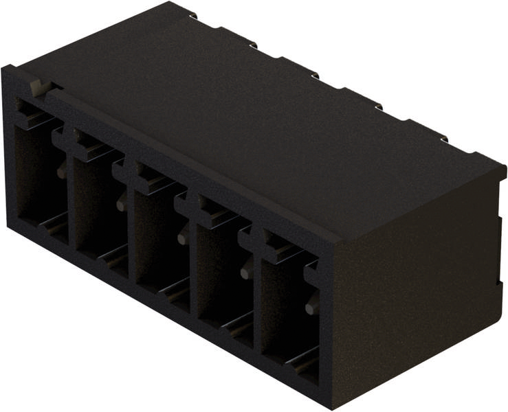 Schwarzer Kunststoffstecker mit sechs Kontakten, der für elektrische Verbindungen in Geräten verwendet wird.