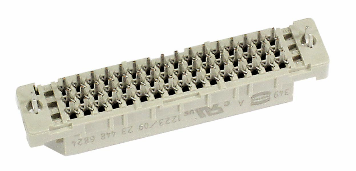 Ein grauer Steckverbinder für elektronische Anwendungen mit vielen Anschlussstiften, geeignet für komplexe Schaltungen.