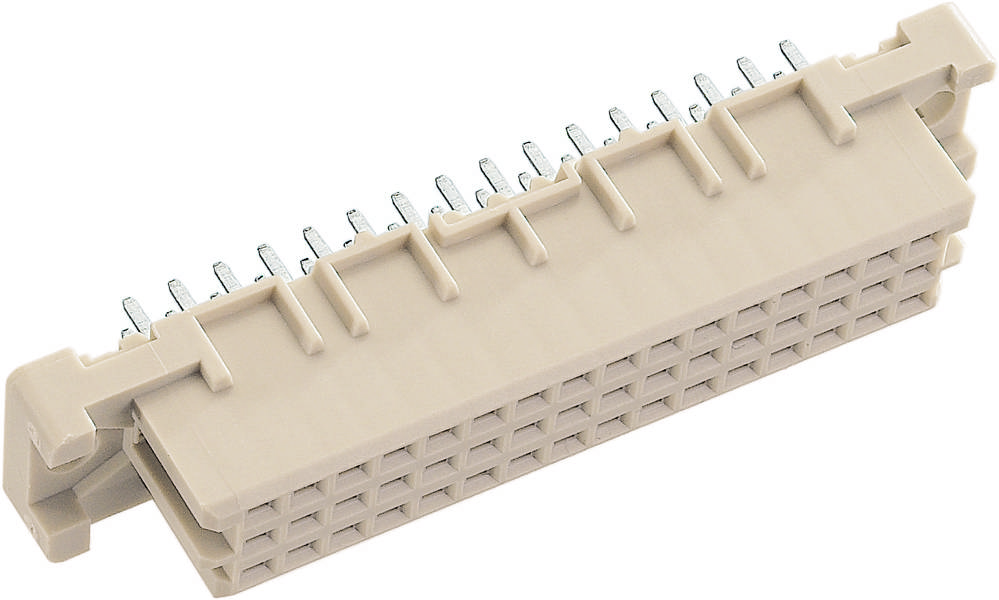 Rechteckiger Steckverbinder mit mehreren Pins für elektrischen Anschluss. Kunststoffgehäuse, geeignet für technische Anwendungen.