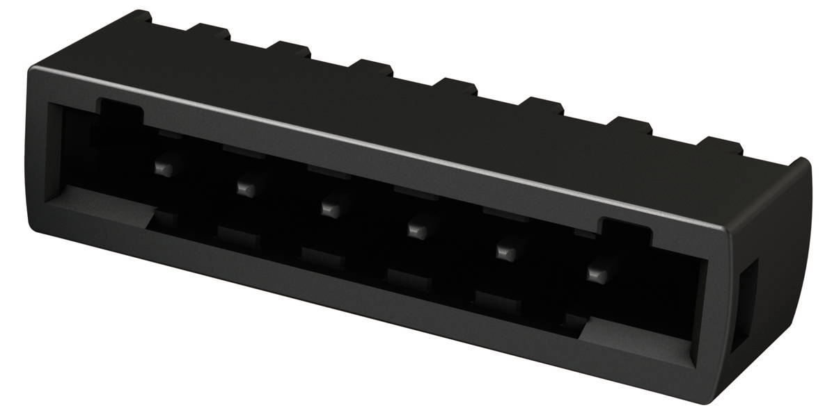 Nahaufnahme eines schwarzen elektrischen Steckers mit mehreren Pins, geeignet für den Anschluss von elektronischen Geräten.