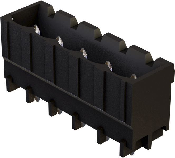 Schwarzer elektronischer Steckverbinder mit mehreren Pins, rechteckige Form, verwendet für den Anschluss elektronischer Bauteile.