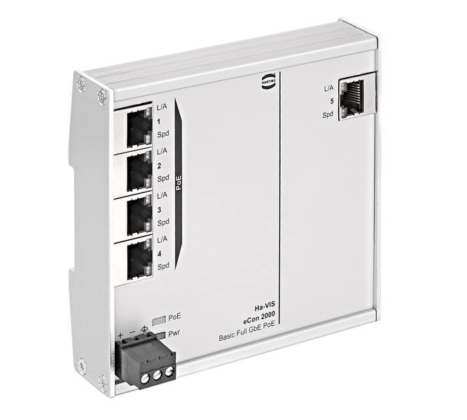 Industrieller Ethernet-Switch mit mehreren LAN-Ports und PoE-Anschlüssen, geeignet für industrielle Netzwerkverbindungen.