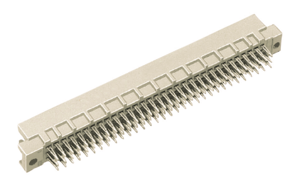 Ein rechteckiger, beiger Steckverbinder mit zahlreichen Metallpins auf der Unterseite. Geeignet für elektronische Geräte.
