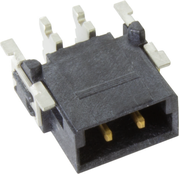 Ein schwarzer rechteckiger elektrischer Steckverbinder mit mehreren Metallstiften und Anschlüssen für elektronische Geräte.