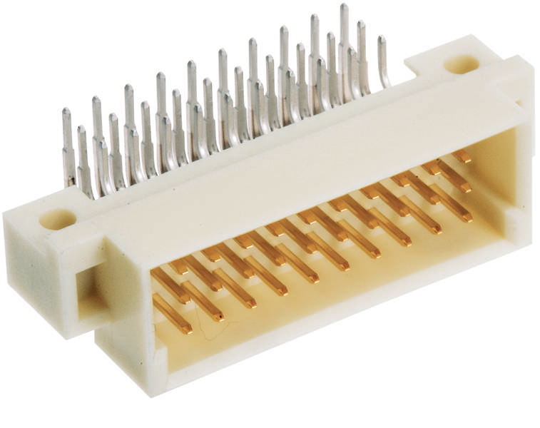 Ein weißer elektrischer Steckverbinder mit Metallstiften und Kunststoffgehäuse, für die Verbindung von elektronischen Komponenten.