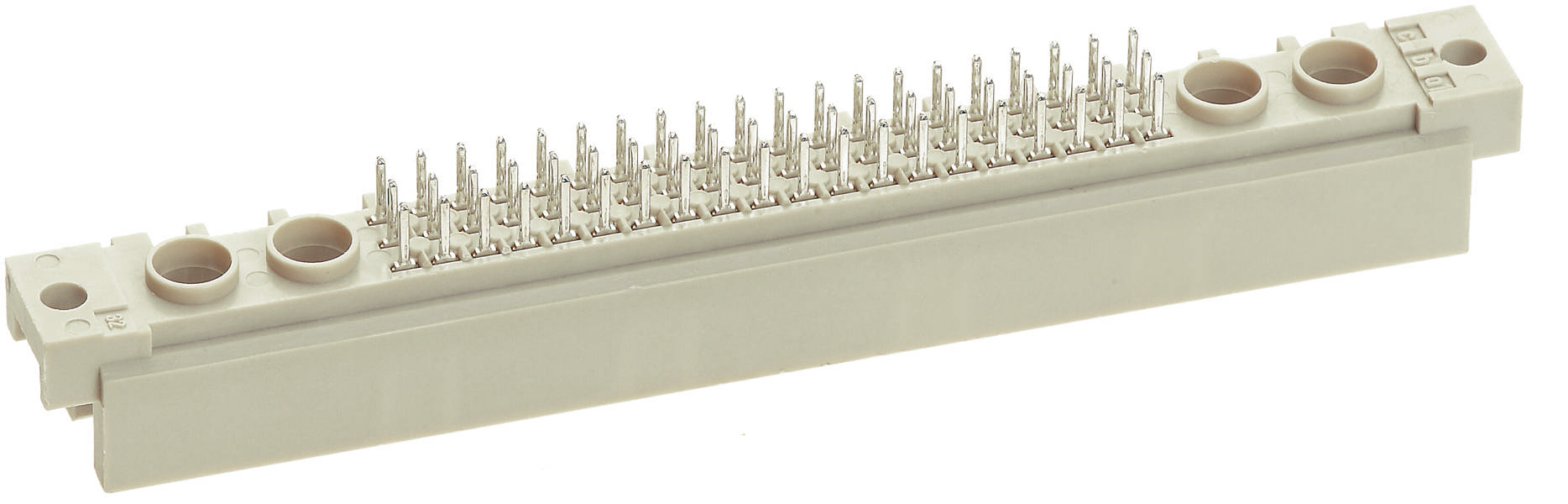 Ein rechteckiger elektrischer Steckverbinder mit mehreren Metallpins zur Verbindung von Leiterplatten in elektronischen Geräten.