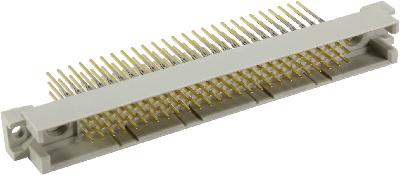 Ein weißer elektrischer Steckverbinder mit mehreren goldenen Pins, der für elektronische Geräte verwendet werden kann.