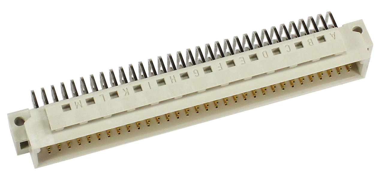 Schmaler rechteckiger Steckverbinder mit 20 Kontaktstiften und beschriftetem Gehäuseklammern 'A' bis 'T', für elektronische Anwendungen.