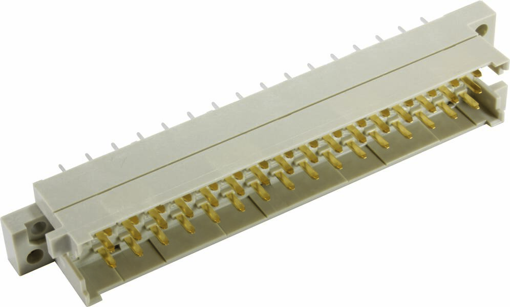 Plastikstecker mit mehreren goldenen Pins; typisches Computer- oder Elektronikbauteil.