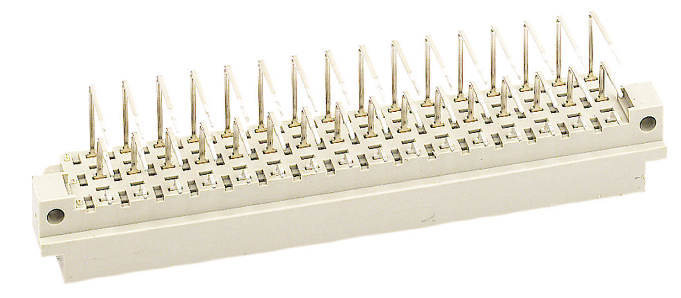 Ein 32-poliger Steckverbinder mit Reihen von Metallpins, die in einem rechteckigen Kunststoffgehäuse angeordnet sind. Geeignet für elektronische Verbindungen.