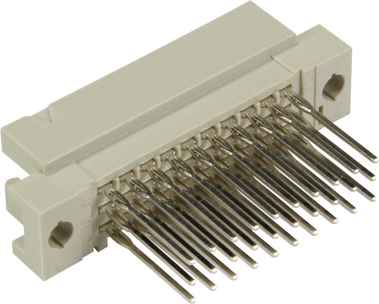 Steckverbinder mit mehreren Metallpins und Kunststoffgehäuse, zur elektrischen Verbindung von Geräten und Schaltkreisen.