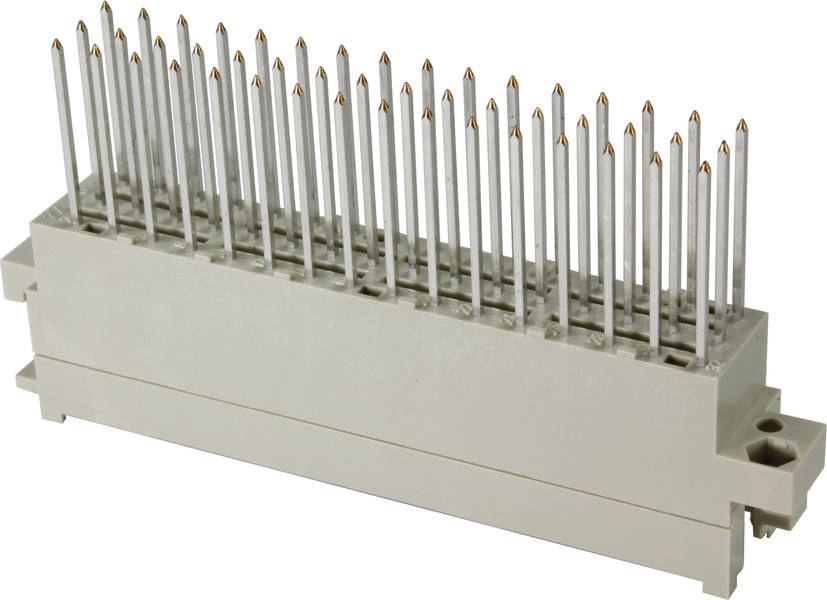Steckverbinder mit mehreren Metallpins auf rechteckiger Kunststoffbasis, geeignet für elektronische Schaltungen und Geräte.
