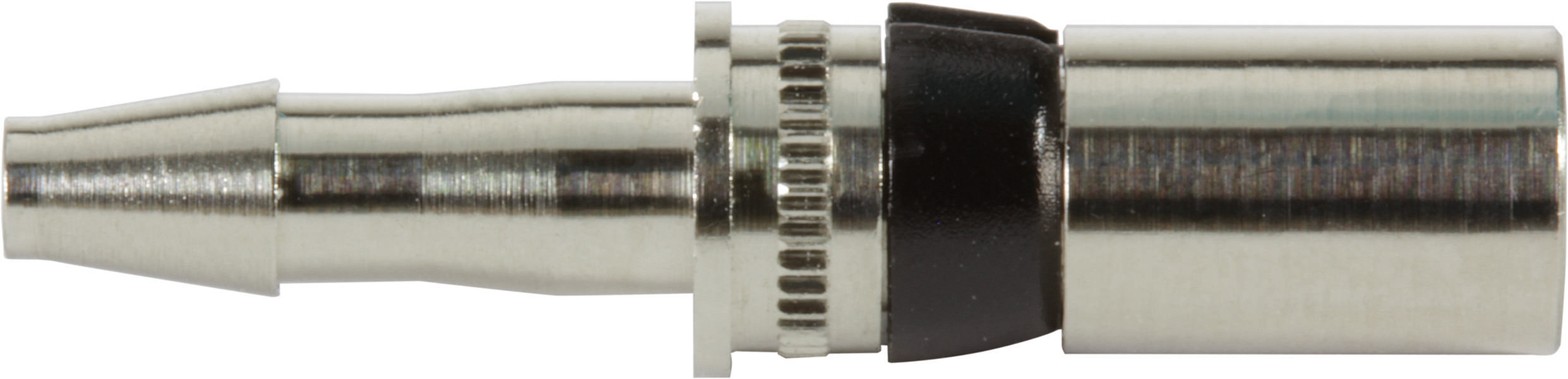 Metallischer Steckeradapter in schwarz-silber. Verbindet verschiedene Kabeltypen in technischen Geräten, häufig im Audio-/Videobereich.
