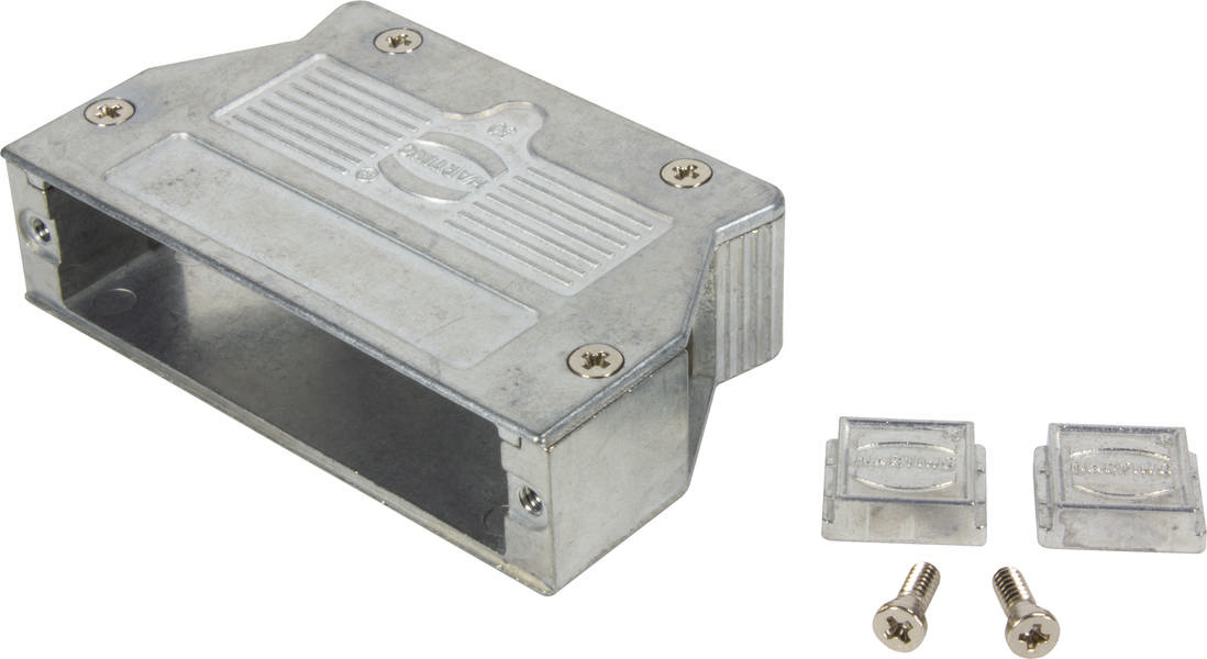 Metallgehäuse mit Schrauben und zwei Abdeckungen, verwendet zum Schutz von elektrischen Anschlüssen, robuster und widerstandsfähiger Aufbau.