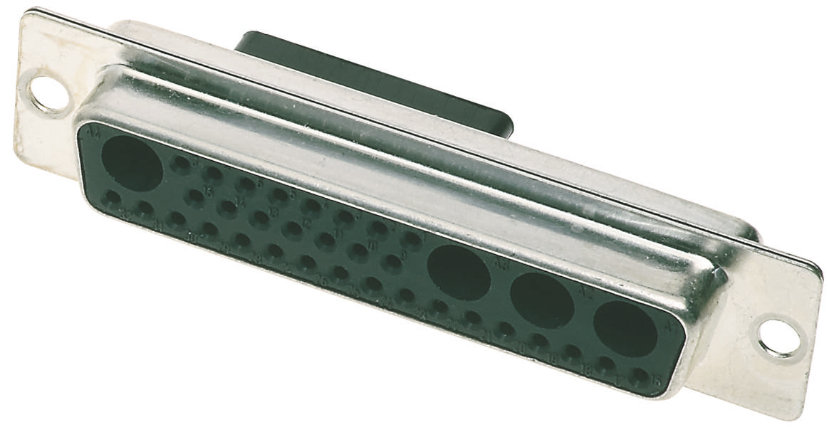 Ein D-Sub-Stecker in Metallhülle mit mehreren Anschlussöffnungen, häufig verwendet für Computer- und technische Verbindungen.