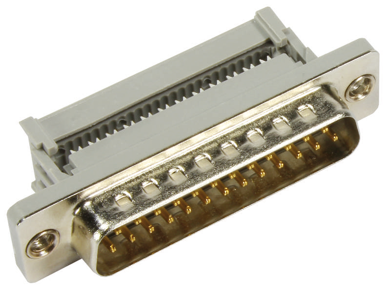 25-poliger D-Sub-Stecker, männlich, mit Metallgehäuse und Schraublöchern zur Befestigung. Geeignet für Datenübertragungsverbindungen.