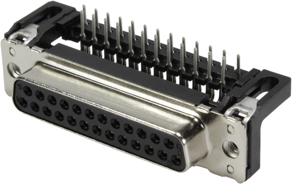 Ein männlicher Sub-D Stecker mit 25 Pins, oft für parallele Computerverbindungen verwendet.