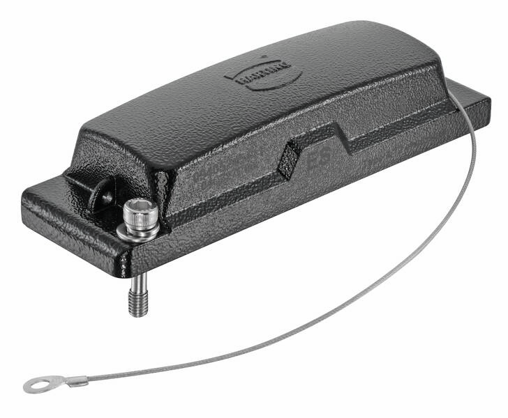 Ein schwarzer, rechteckiger Kompensator mit Kabelbefestigung. Verwendet zur Druckanpassung oder -regulierung in technischen Systemen.