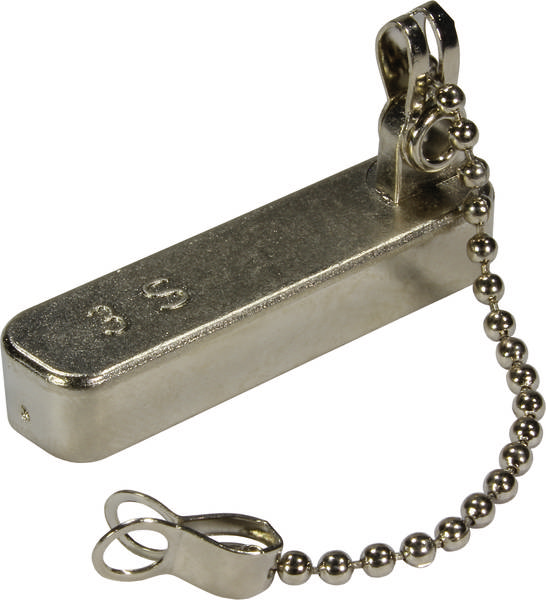 Kettenzugschalter aus Metall mit Perlenkette, verwendet zum An- und Ausschalten von Deckenventilatoren oder Lampen.