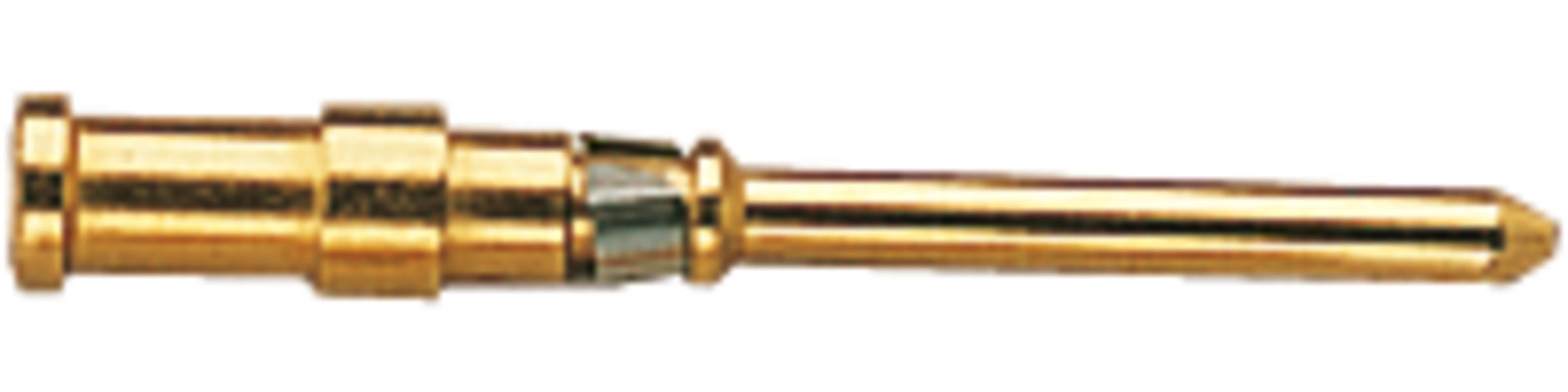 Ein goldener Stecker für Audiokabel mit abgerundetem Ende, verwendet für Audioverbindungen.