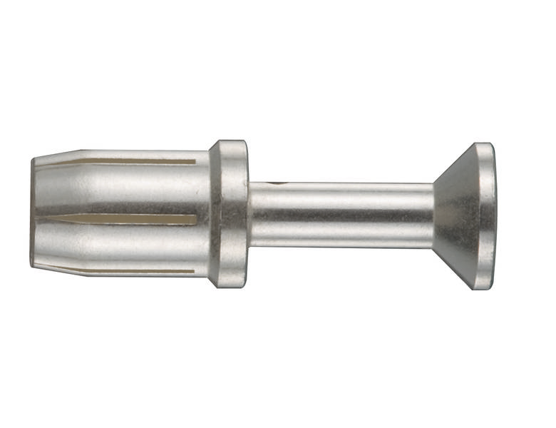 Ein metallisches Verbindungsstück mit zylindrischem Mittelteil, breitem Basisende und schmalerem konischem Ende.