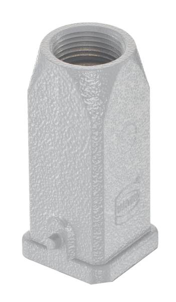 Graue Metallkappe mit sechseckiger Form und Gewindeöffnung oben, verwendet für Rohrverbindungen.