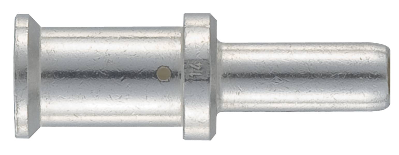 Metallischer Stift mit zylindrischer Form und abgesetztem Ende. Verwendet zur Verbindung in mechanischen oder elektrischen Anwendungen.