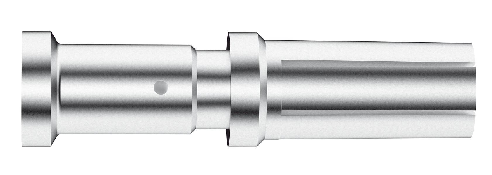 Silbernes technisches Bauteil mit zylindrischer Form und mehreren Absätzen; möglicherweise Teil eines Maschinen- oder Fahrzeugbaues.