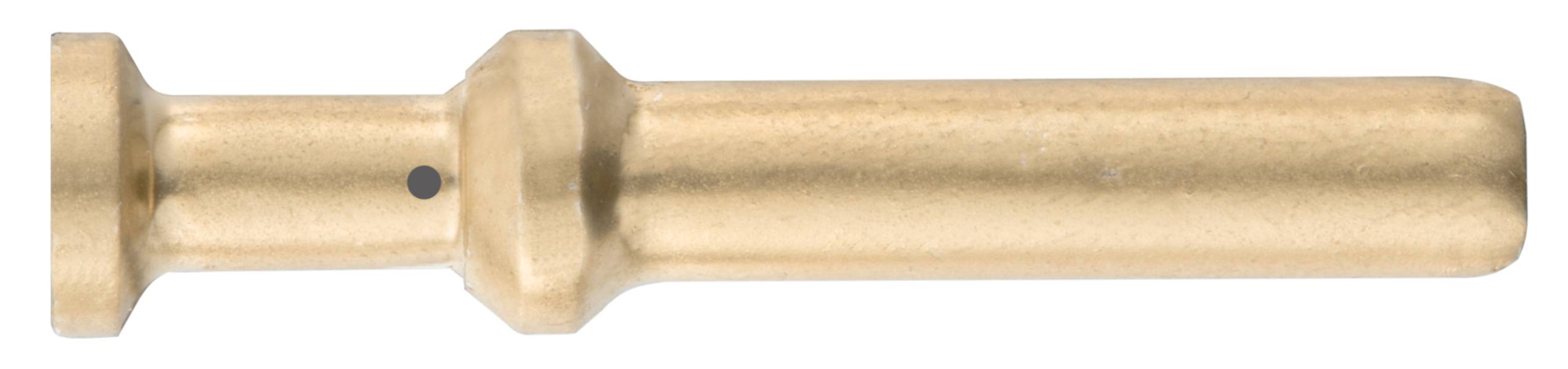 Metallstift, zylindrische Form, goldfarben, mit einem vergrößerten Kopf am linken Ende.