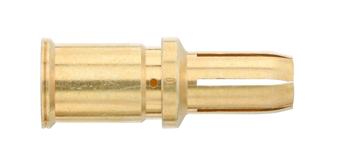 Metallischer Kontaktstift, zylindrische Form, goldfarbene Oberfläche, verwendet in elektronischen Steckverbindern für Leitfähigkeit.