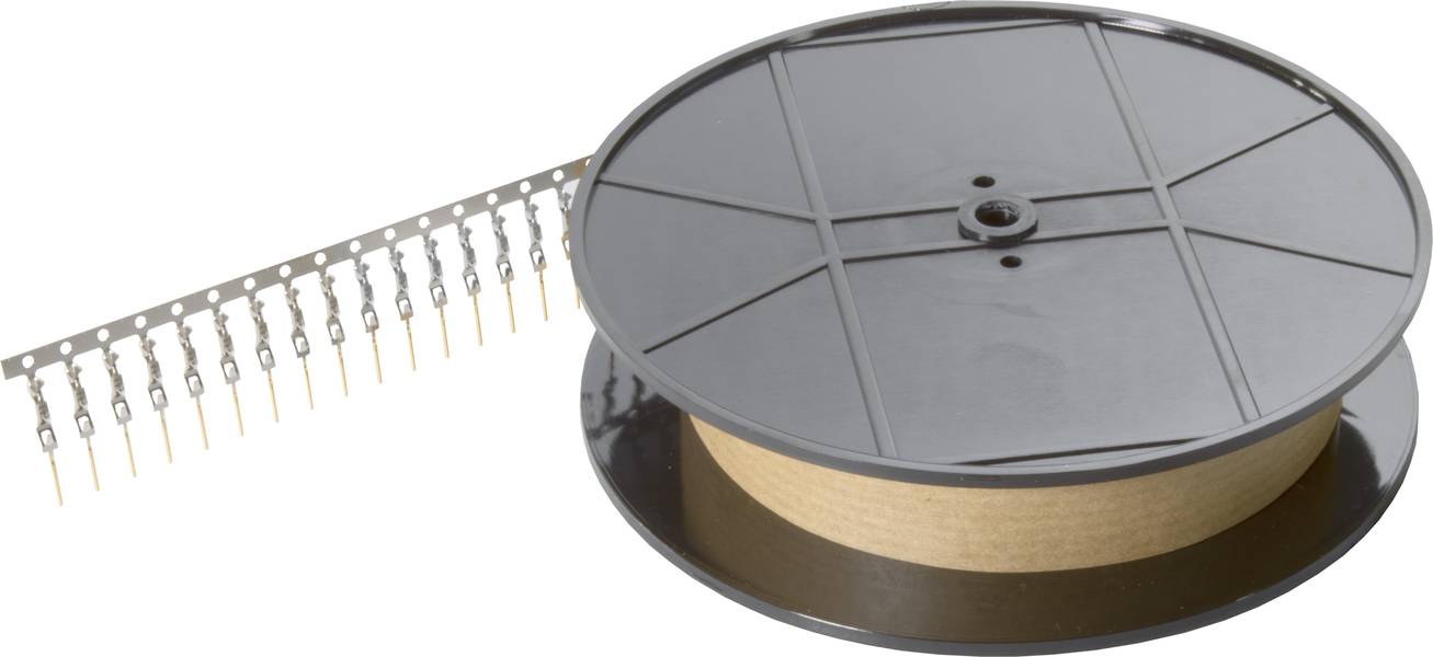 Spule mit elektronischen Bauteilen auf einem Band.
