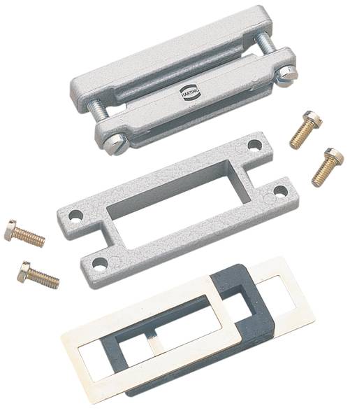 Ein Metallverschluss-Set mit Schrauben und rechteckigen Rahmen in verschiedenen Ausführungen, geeignet für mechanische Anwendungen.