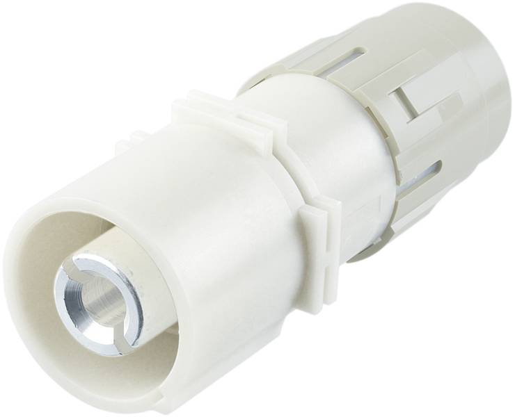 Ein weißer Kunststoff-Adapter mit runden und länglichen Formen, der für Rohrverbindungen verwendet wird.