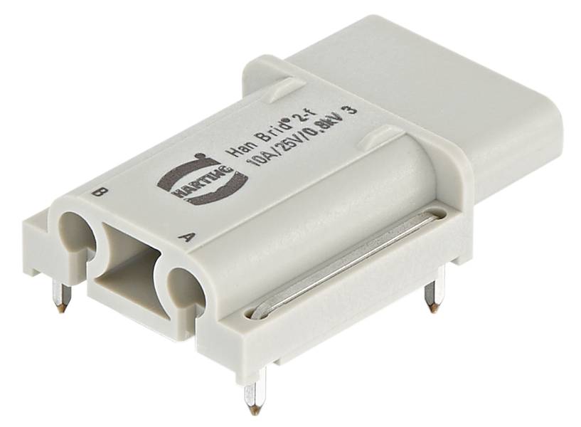 Ein rechteckiger, grauer Steckverbinder mit der Aufschrift 'HARTING Han 8(1+2) I 10A/250V'. Geeignet für elektrische Verbindungen.