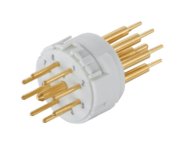 7-poliger Keramiksockel mit vergoldeten Kontakten, ideal für elektrische Verbindungen in Röhrenverstärkern und Audiogeräten.