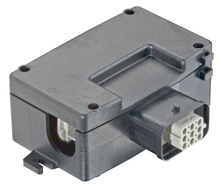 Elektronische Steckverbindung mit rechteckigem, schwarzem Gehäuse und mehreren Pins. Häufig in technischen Geräten verwendet.