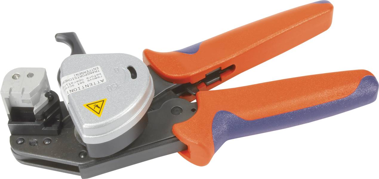 Eine Zange mit orangen und blauen Griffen, geeignet für das Schneiden von Kabelverbindern oder Drähten in Elektroarbeiten.