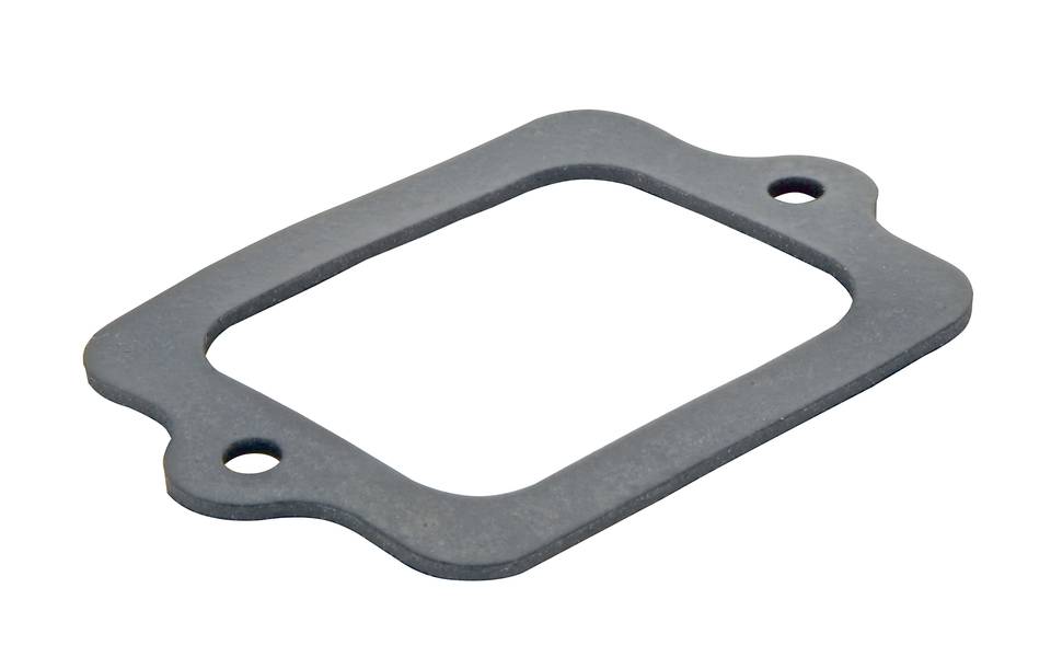 Eine rechteckige Dichtung mit abgerundeten Ecken und zwei Löchern zur Befestigung, verwendet für motorische oder maschinelle Anwendungen.