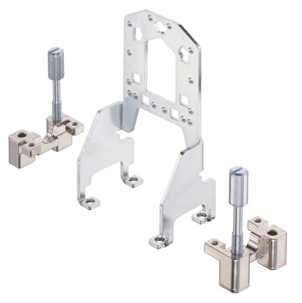 Metallbeschlagteile: ein zentraler Halter mit zwei justierbaren Befestigungselementen. Verwendet zur Unterstützung und Stabilisierung.