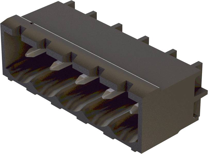 Ein schwarzer elektrischer Steckverbinder mit mehreren vertikalen Metallkontakten. Hauptsächlich in elektronischen Geräten verwendet.