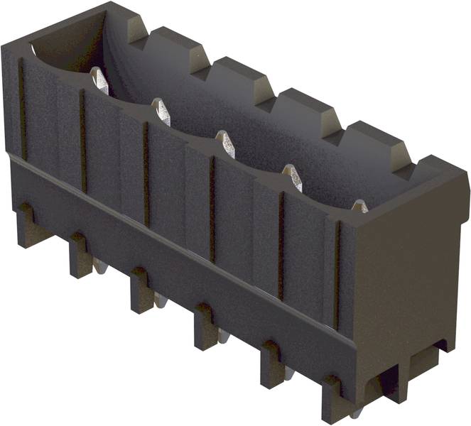 Schwarzer elektronischer Steckverbinder mit mehreren Metallpins, geeignet für Leiterplattenmontage in elektronischen Geräten.