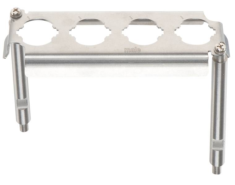 Metallischer Halter mit vier runden Aussparungen zur Befestigung auf einer Oberfläche.