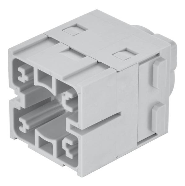 Ein grauer Kunststoff-Verbindungskasten mit einem rechteckigen Design und mehreren Anschlussöffnungen, geeignet für elektrische Steckverbindungen.