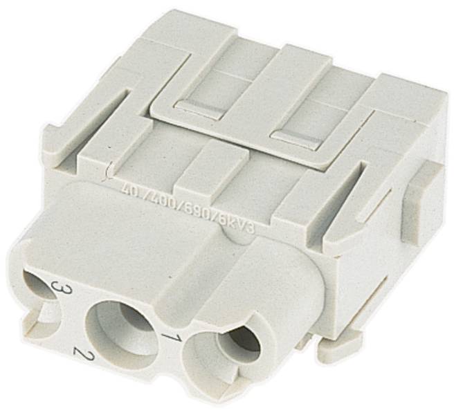 Ein dreipoliger, weißer Steckverbinder mit beschrifteten Anschlusspunkten 1, 2 und 3, geeignet für elektrische Verbindungen.