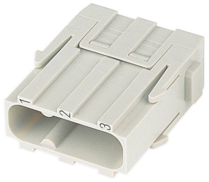 Ein weißer Kunststoffstecker mit drei nummerierten Anschlüssen.