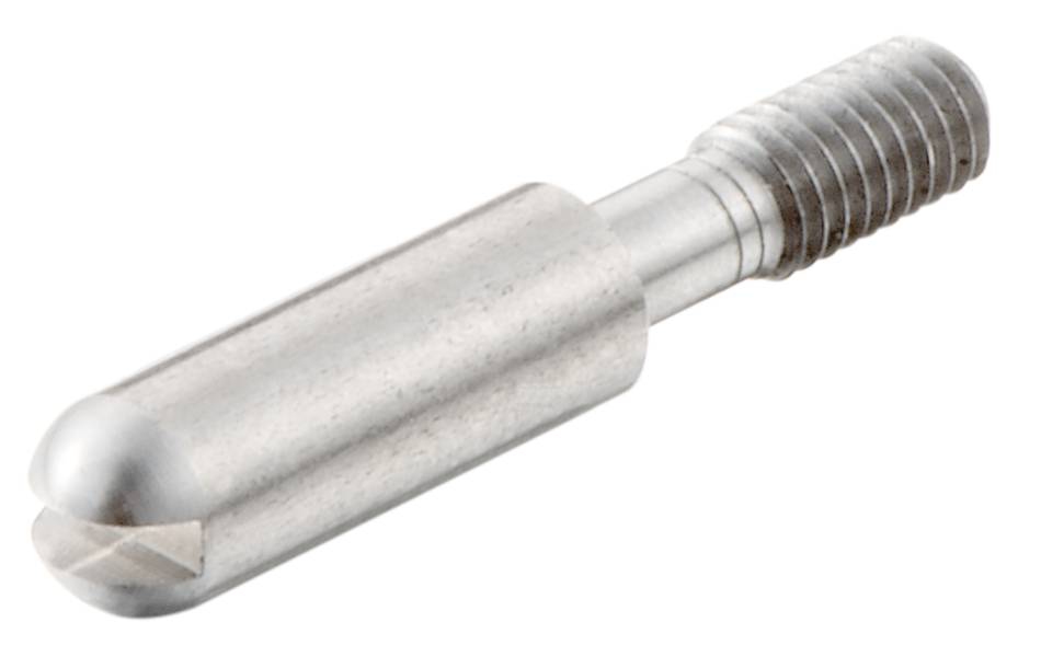 Metallschraube, zylindrisch, mit teilweisem Gewinde und einer flachen, geschlitzten Spitze. Verwendet in technischen Anwendungen.